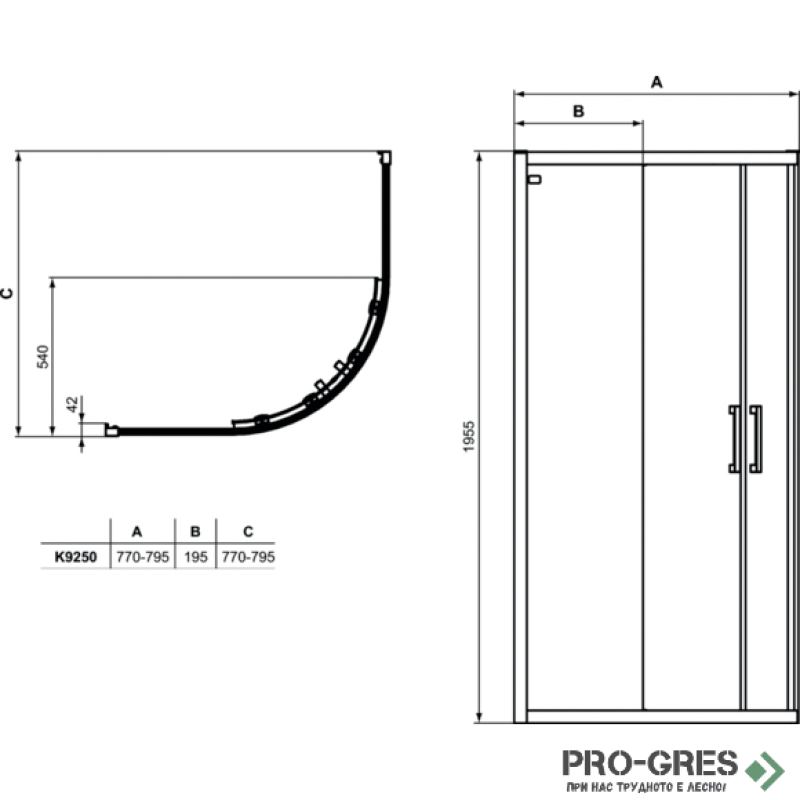 Душ кабина овална 80x80cm Connect 2,черен мат Ideal Standart, K9250V3