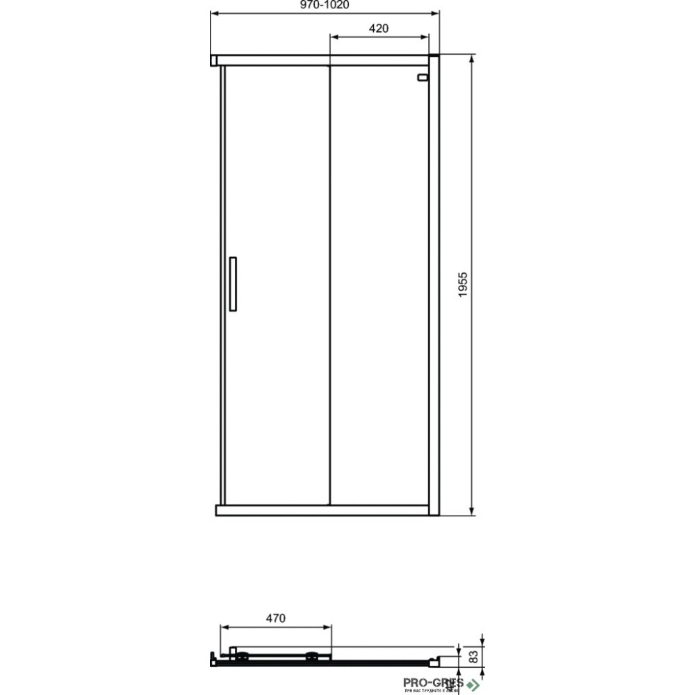 Душ кабина,черен мат, 80-100 см, Ideal Standard CONNECT 2, K9262V3/ K9261V3/ K9259V3