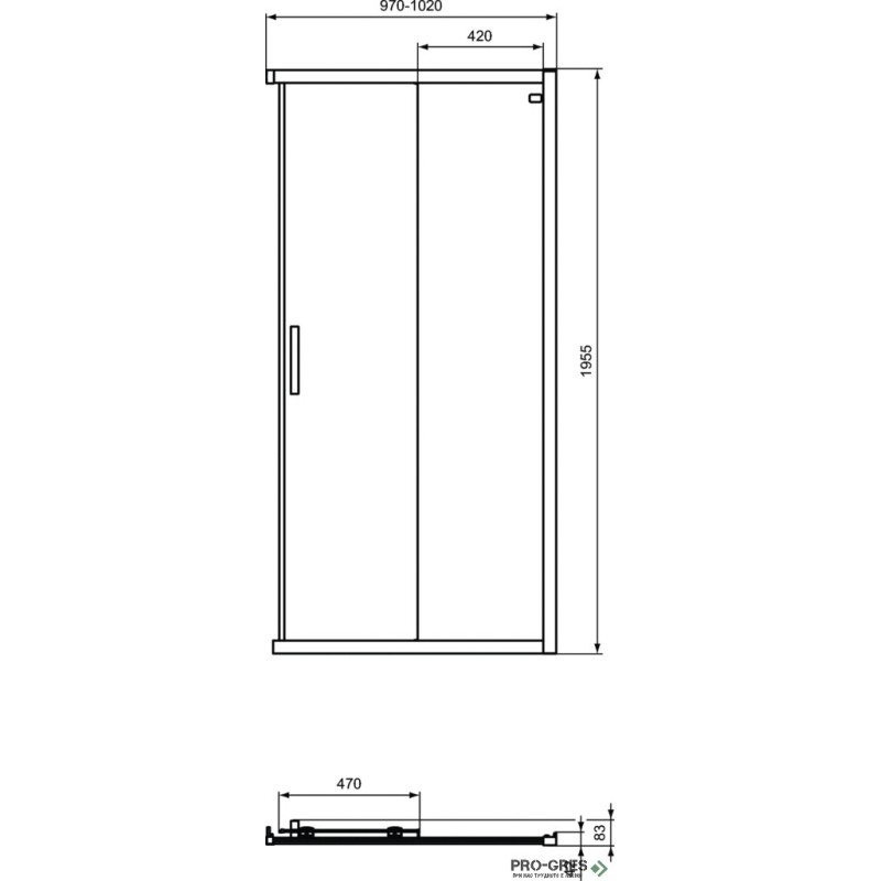Душ кабина,черен мат, 80-100 см, Ideal Standard CONNECT 2, K9262V3/ K9261V3/ K9259V3