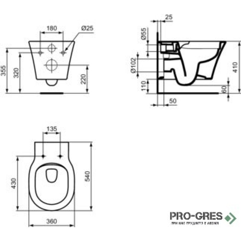 Структура Ideal Standard ProSys120P конзолна тоалетна чиния Connect Air 54см RimLS+
