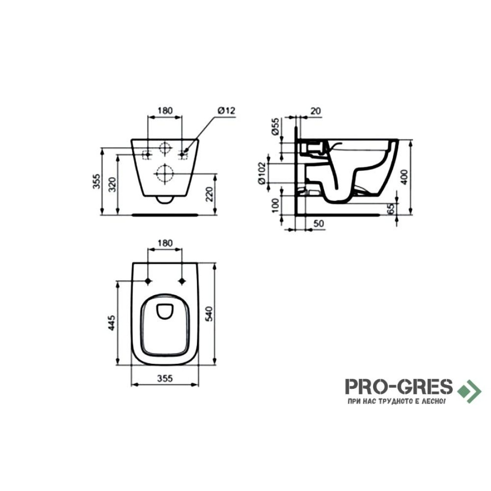 Комплект структура с тоалетна сив гланц I.Life B RimLS+ R059658 Ideal Standard R027767,T461458,T500358,R0116A6