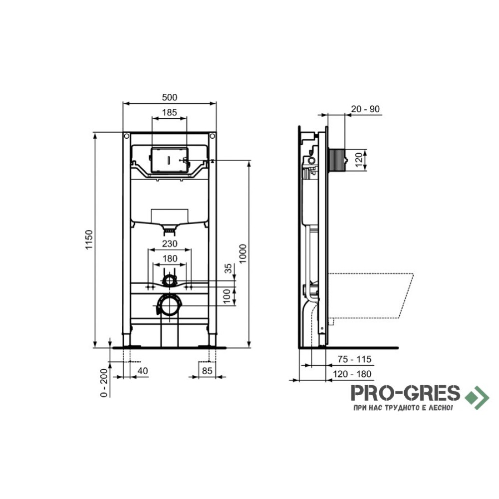 Комплект структура с тоалетна сив гланц I.Life B RimLS+ R059658 Ideal Standard R027767,T461458,T500358,R0116A6