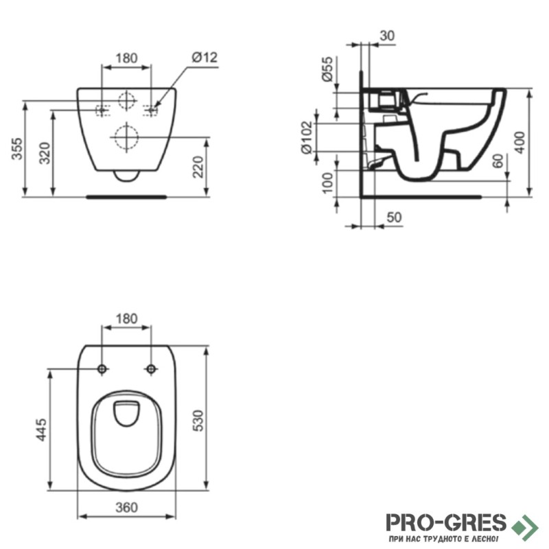 WC комплект за вграждане Tesi Rimless+ Ideal Standart R060801