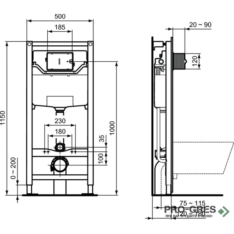Комплект структура за вграждане с конзолна тоалетна TESI Aquablade Ideal Standart T386801 бутон по избор