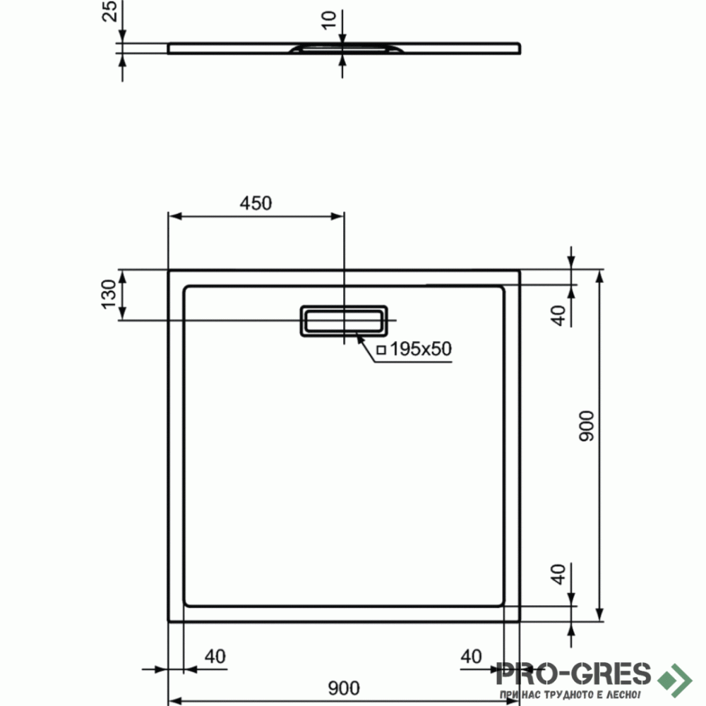 Квадратно поддушово корито 90x90cm Ultra Flat, Ideal Standart, T4467V3