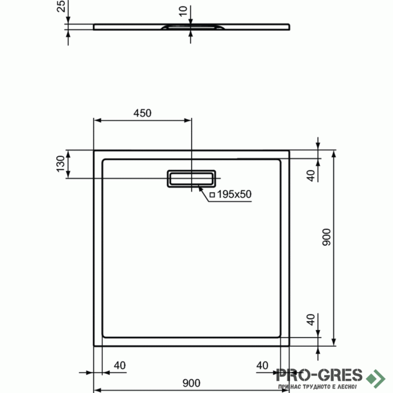 Квадратно поддушово корито 90x90cm Ultra Flat, Ideal Standart, T4467V3