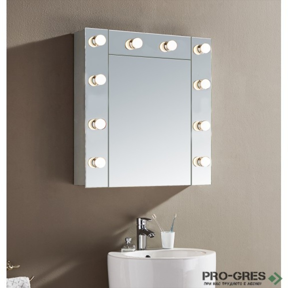 Горен PVC шкаф за баня, огледален, с LED осветление 46см, 