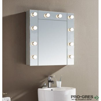 Горен PVC шкаф за баня, огледален, с LED осветление 46см, "АЙРИС",  Inter Ceramic  ICL 1716