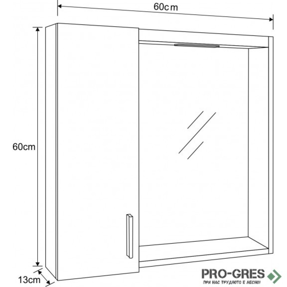 Горен PVC шкаф за баня, огледален, 60см, Inter Ceramic ICMC 1013-60