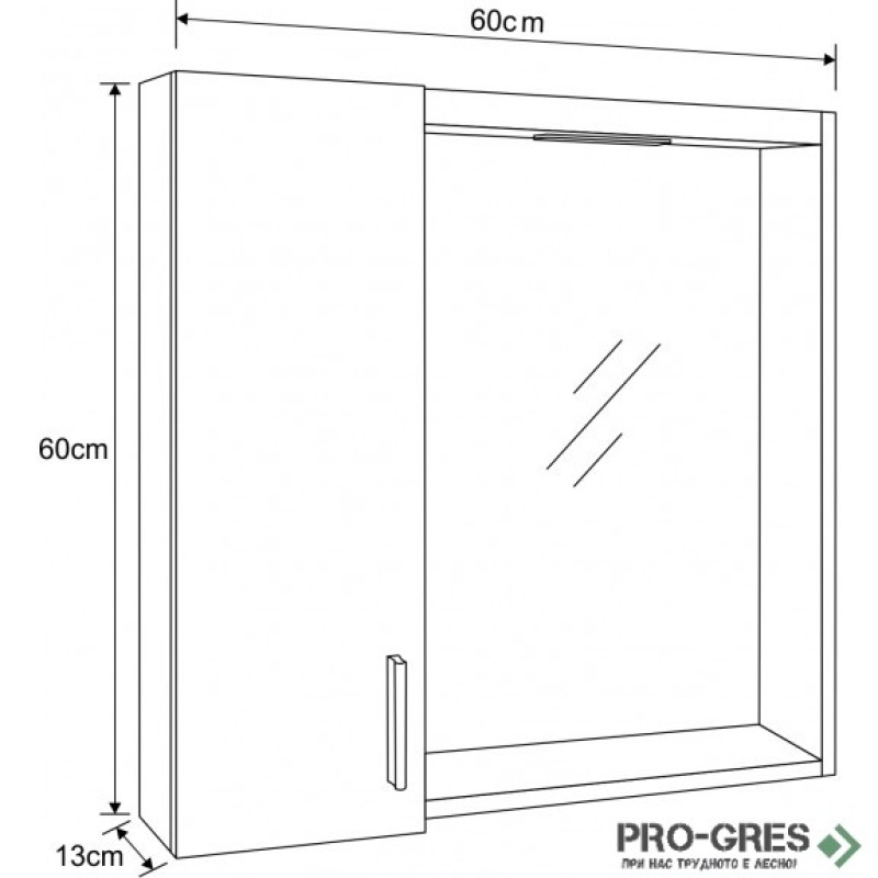 Горен PVC шкаф за баня, огледален, 60см, Inter Ceramic ICMC 1013-60