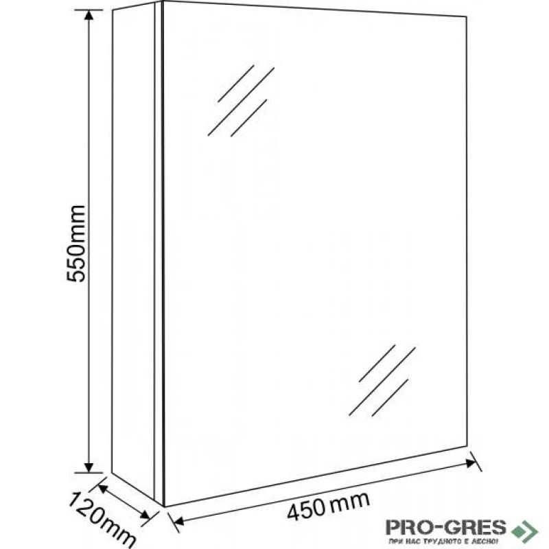 Горен PVC шкаф за баня, огледален, 45см, Inter Ceramic ICMC 4512-55
