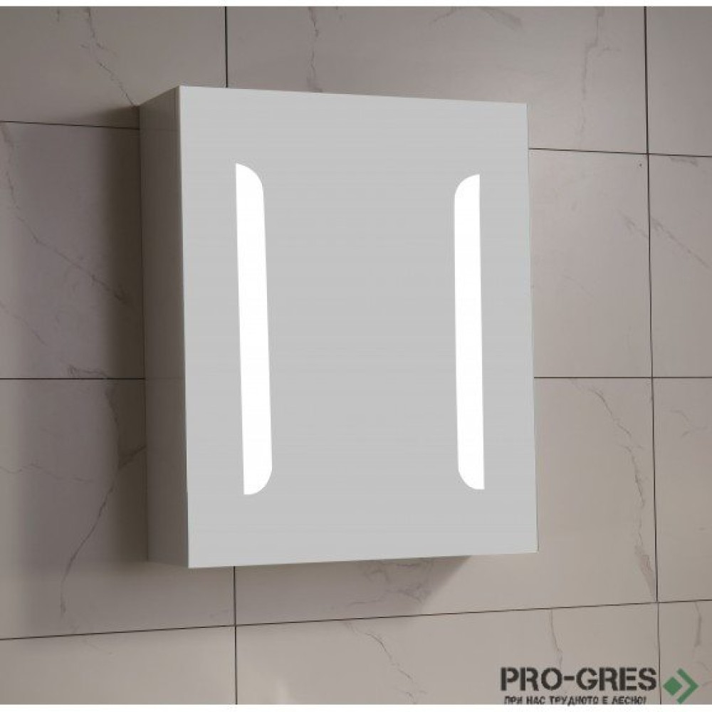 Горен PVC шкаф за баня, огледален, с LED осветление 45см, Inter Ceramic ICMC 4514-55