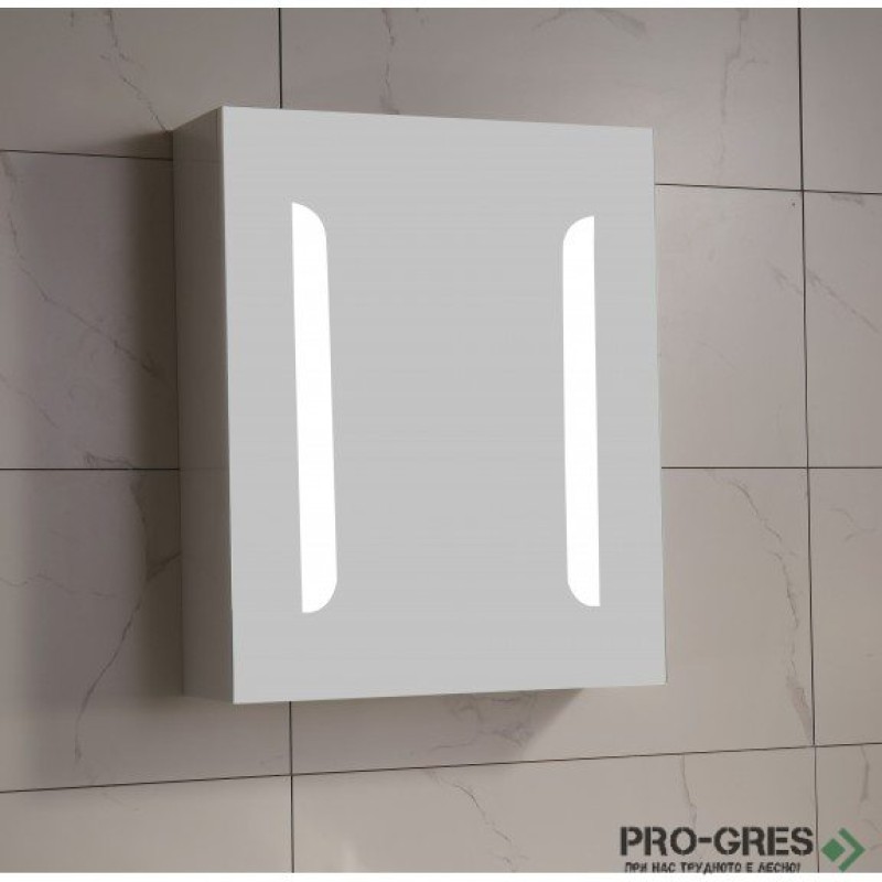 Горен PVC шкаф за баня, огледален, с LED осветление 45см, Inter Ceramic ICMC 4514-55