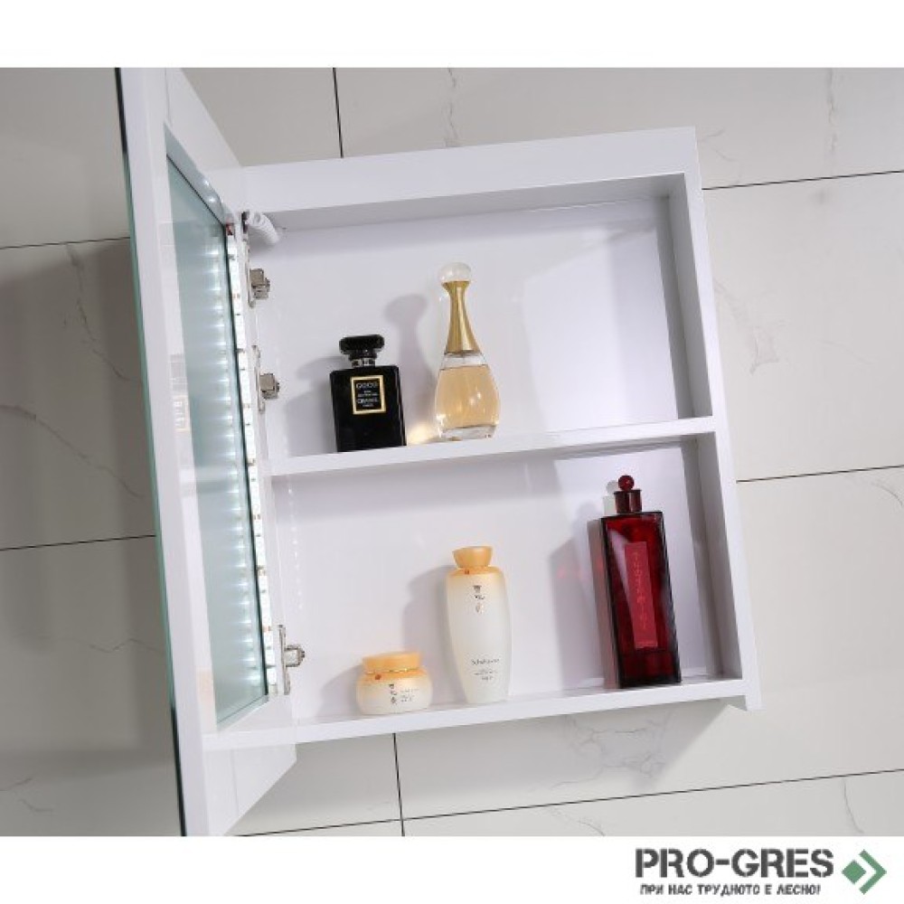 Горен PVC шкаф за баня, огледален, с LED осветление 45см, Inter Ceramic ICMC 4514-55