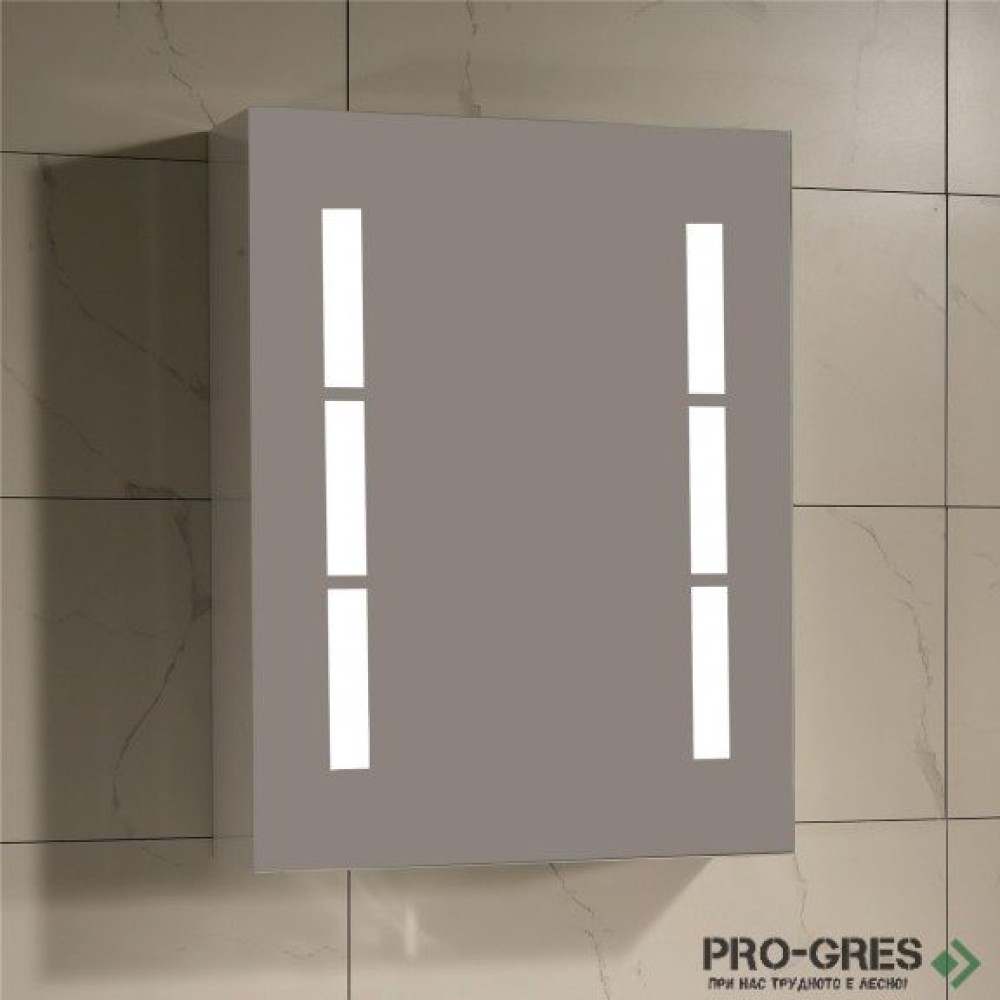 Горен PVC шкаф за баня, огледален, с LED осветление 50см, Inter Ceramic ICMC 5014-65