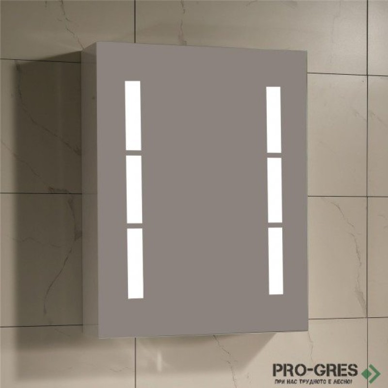 Горен PVC шкаф за баня, огледален, с LED осветление 50см, Inter Ceramic ICMC 5014-65