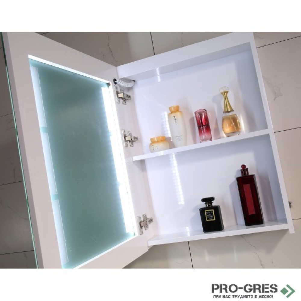 Горен PVC шкаф за баня, огледален, с LED осветление 50см, Inter Ceramic ICMC 5014-65