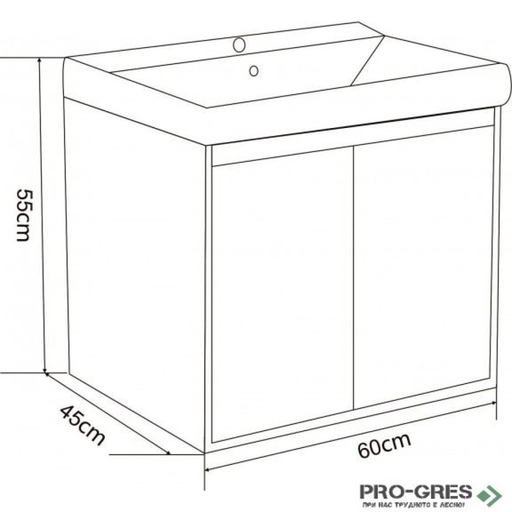 Конзолен PVC шкаф за баня 60см, бял/дървесен, Inter Ceramic ICP 6055 WOODEN