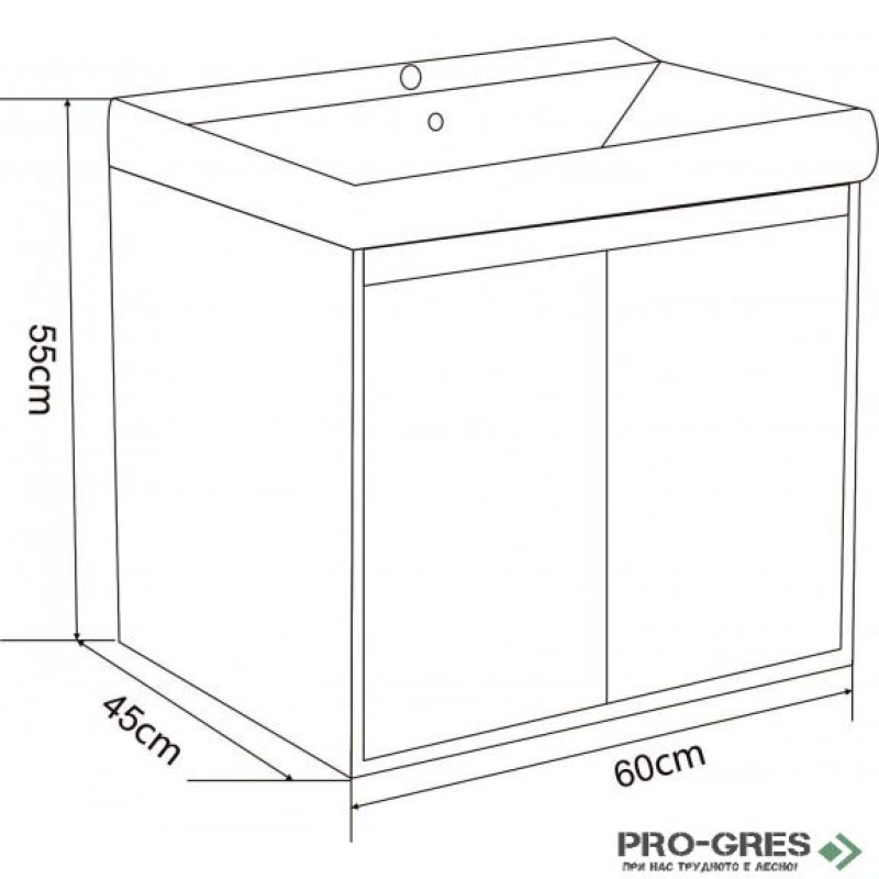 Конзолен PVC шкаф за баня 60см, бял/дървесен, Inter Ceramic ICP 6055 WOODEN