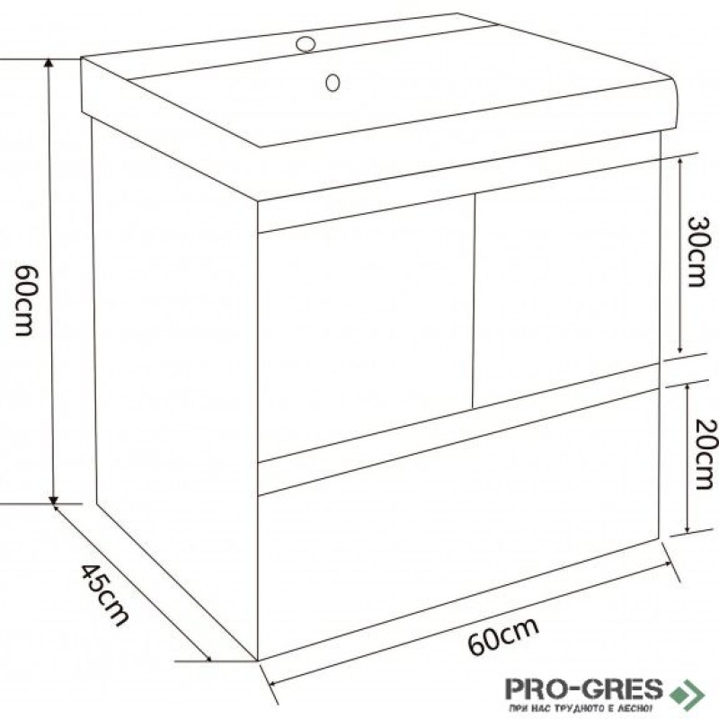 Конзолен PVC шкаф за баня 60см, бял, Inter Ceramic ICP 6060