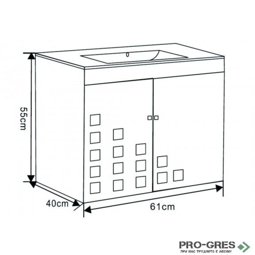 Долен PVC шкаф за баня ДИВА 61см, Inter Ceramic ICP 6140