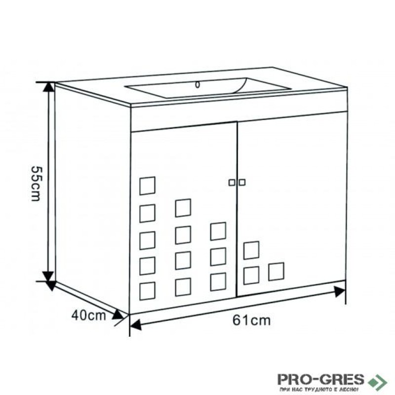 Долен PVC шкаф за баня ДИВА 61см, Inter Ceramic ICP 6140