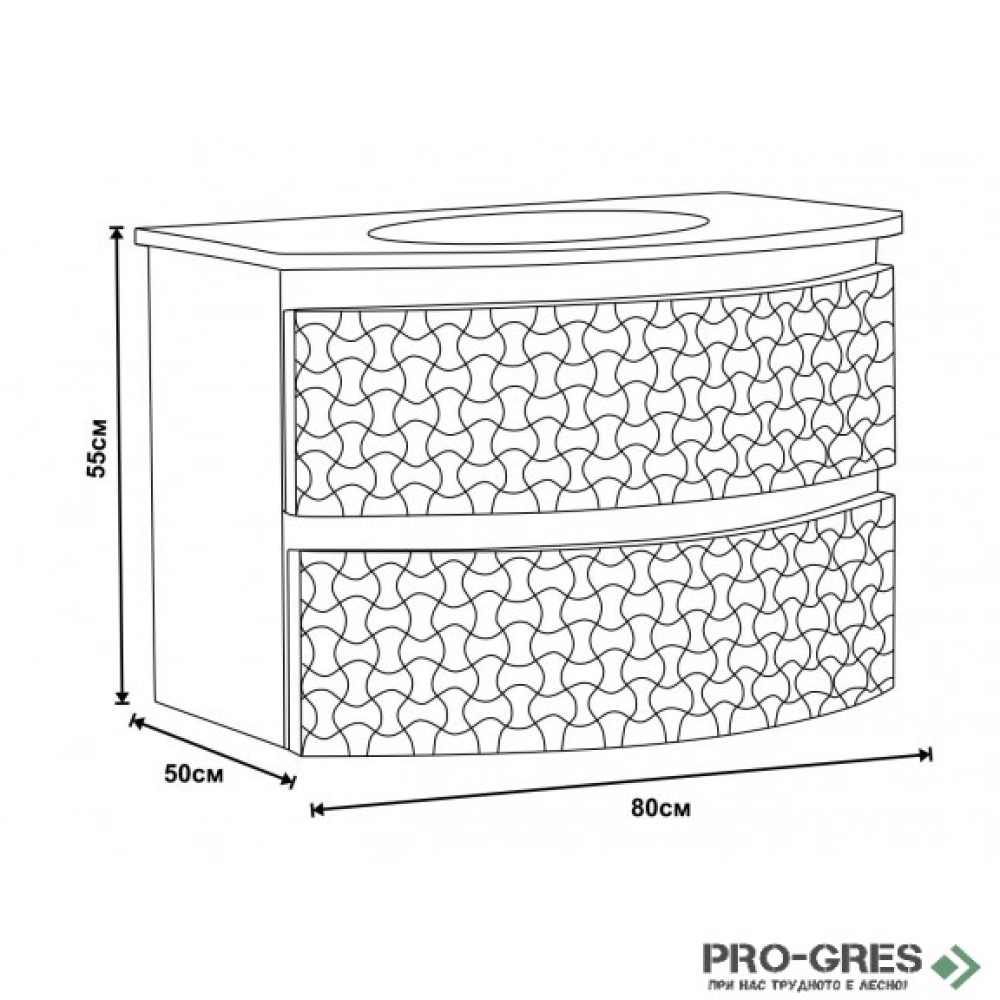 Долен PVC шкаф за баня със стъклен умивалник 80см, Inter Ceramic ICP 8055 W