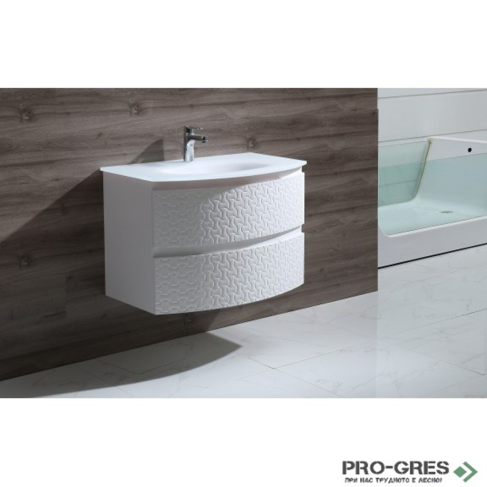 Долен PVC шкаф за баня със стъклен умивалник 80см, Inter Ceramic ICP 8055 W