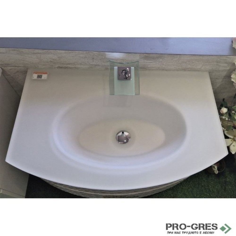 Долен PVC шкаф за баня със стъклен умивалник 80см, Inter Ceramic ICP 8055 W