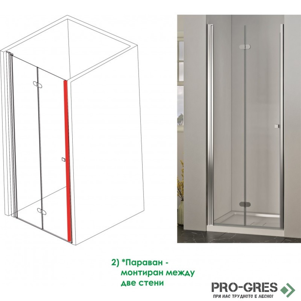 Параван за баня, с панти, хром, 120см, 6мм прозрачно стъкло, Inter Ceramic ICS 114TR/120