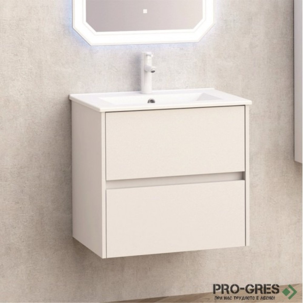 Шкаф за баня с мивка, 60см, бял гланц, PVC, Inter Ceramic BG 5955+ICC 6066/4661