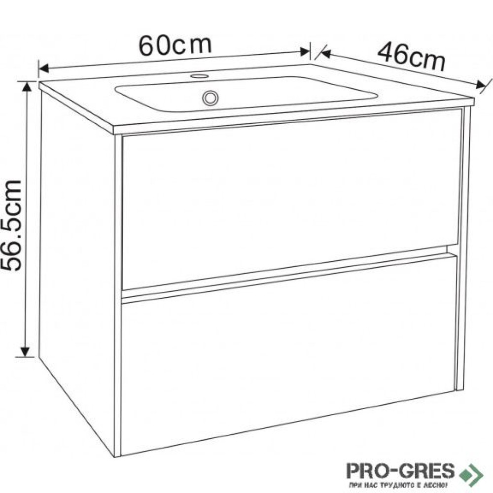 Шкаф за баня с мивка, 60см, бял гланц, PVC, Inter Ceramic BG 5955+ICC 6066/4661