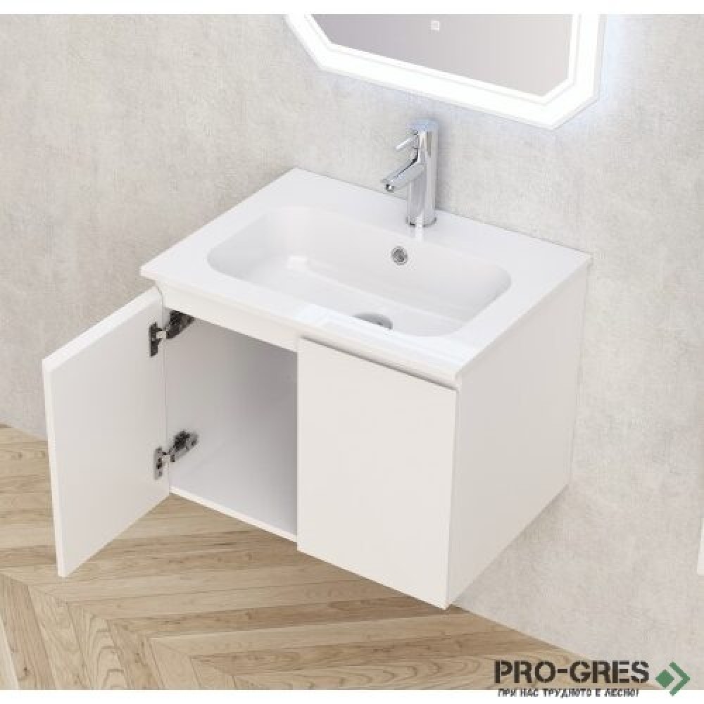 Конзолен PVC шкаф за баня 60см + мивка, Inter Ceramic BG 6046W/5955