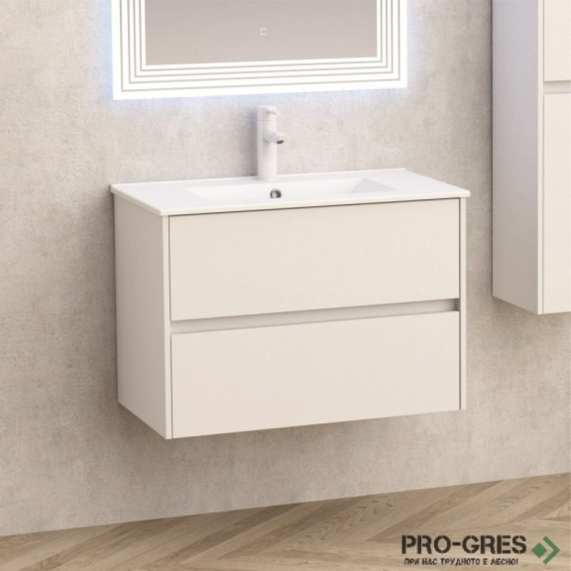 Конзолен PVC шкаф +мивка бял гланц, Inter Ceramic BG 7955+ICC 8066