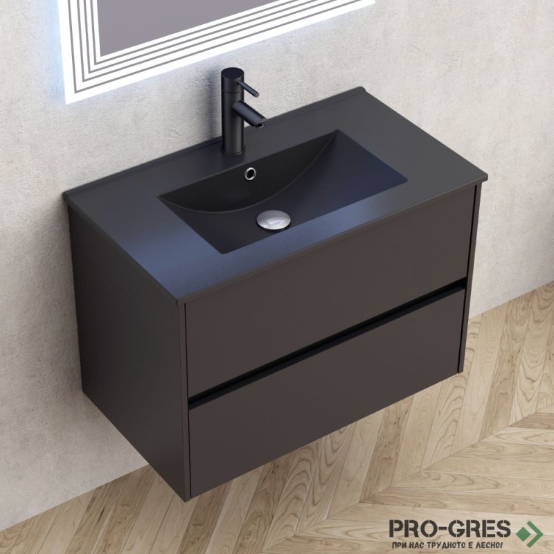 Долен шкаф за баня 80cm, Блейк, черен мат, Inter Ceramic BG 7955MB+8066B