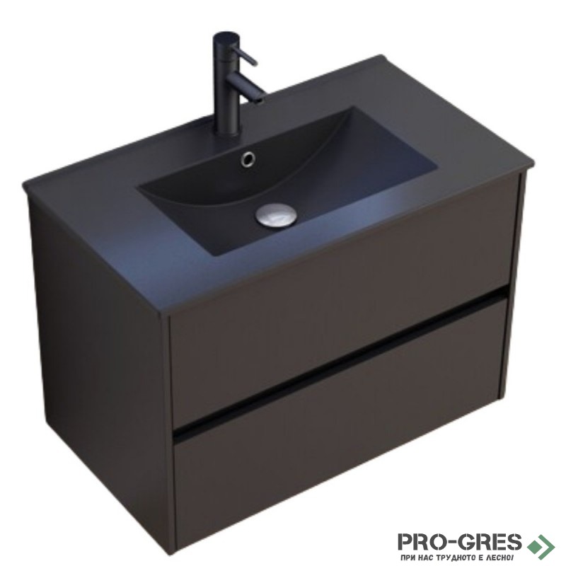 Долен шкаф за баня 80cm, Блейк, черен мат, Inter Ceramic BG 7955MB+8066B