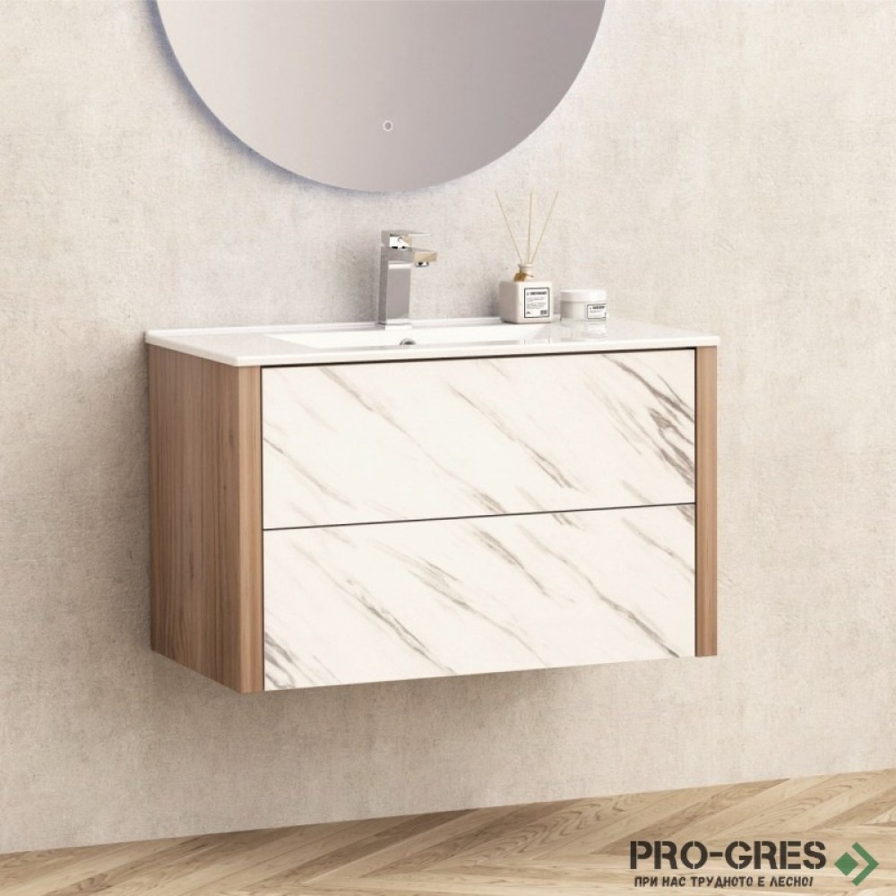 Долен шкаф за баня 81cm, с мивка бял гланц, Inter Ceramic  BG 8050+ ICC 8066