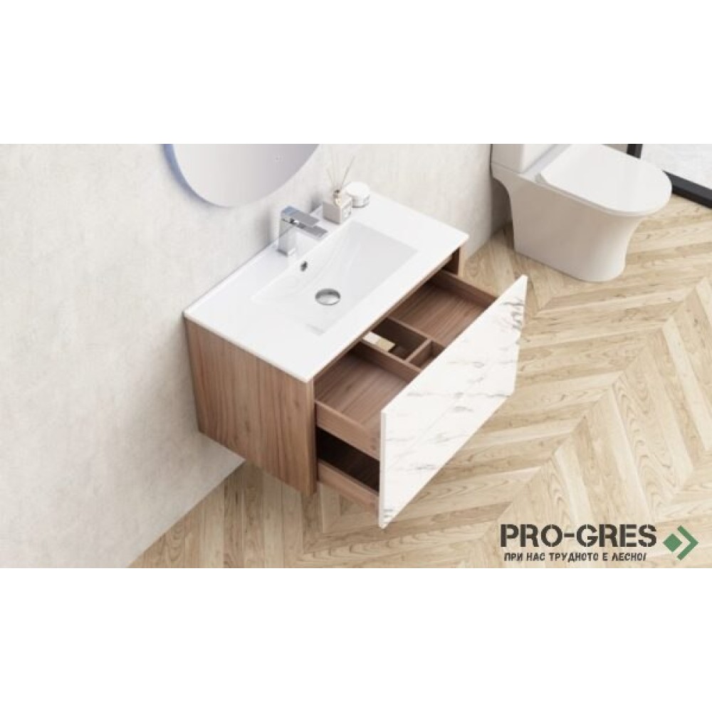 Долен шкаф за баня 81cm, с мивка бял гланц, Inter Ceramic  BG 8050+ ICC 8066