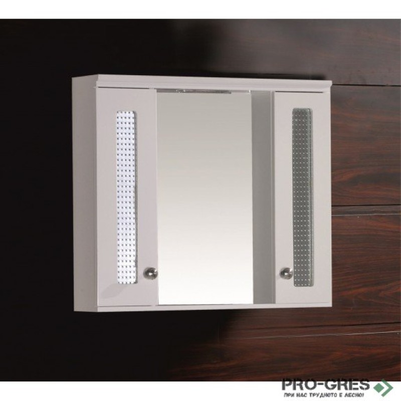 Горен огледален PVC шкаф за баня, с LED осветление, 60см, Inter Ceramic ICMC 1045 60