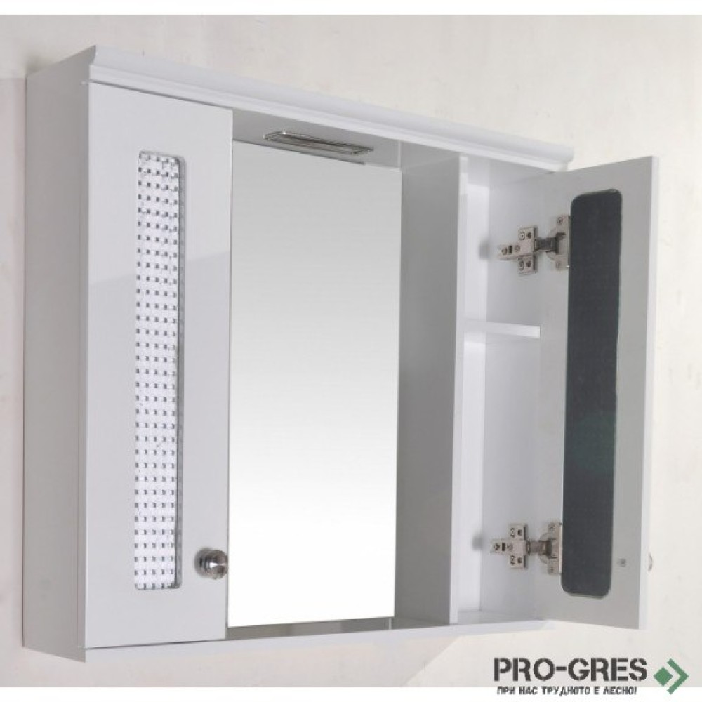 Горен огледален PVC шкаф за баня, с LED осветление, 60см, Inter Ceramic ICMC 1045 60