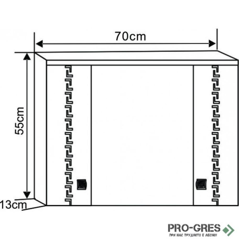 Горен PVC шкаф за баня, огледален 70см, Inter Ceramic ICMC 1047-70