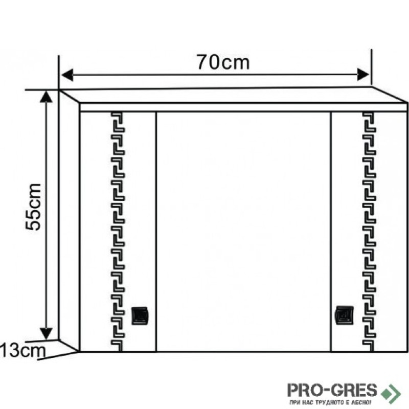 Горен PVC шкаф за баня, огледален 70см, Inter Ceramic ICMC 1047-70
