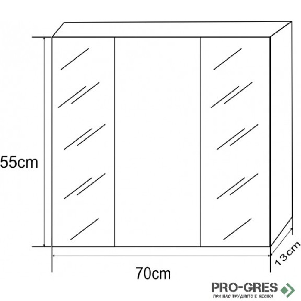 Горен PVC шкаф за баня, огледален, 70см, Inter Ceramic ICMC 1055-70