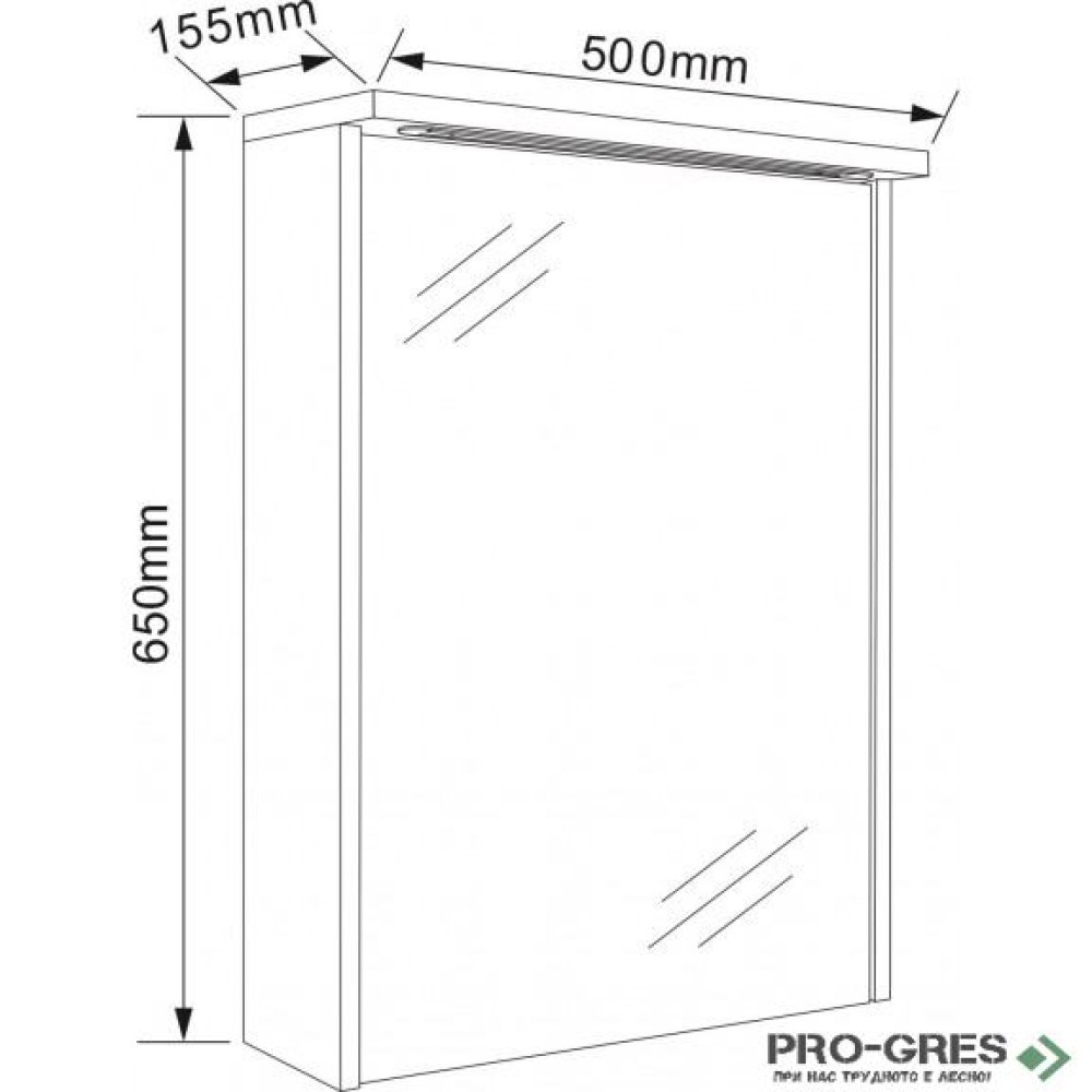 Горен PVC шкаф за баня, огледален 50см, Inter Ceramic ICMC 5018-70