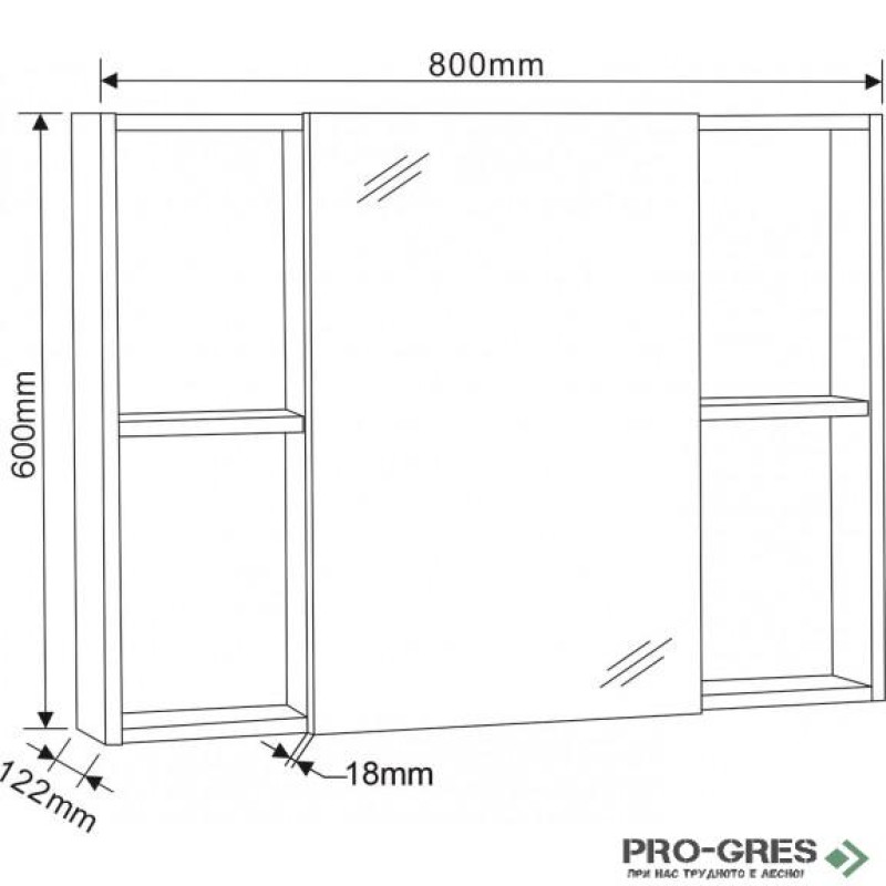 Горен PVC шкаф за баня, огледален 80см, Inter Ceramic ICMC 6014-80