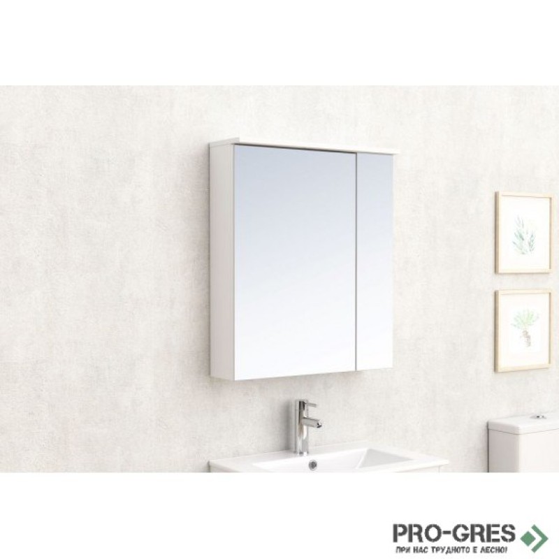 Горен PVC шкаф за баня, огледален, с LED осветление 70см, "МОНЦА", Inter Ceramic ICMC 6017-70 