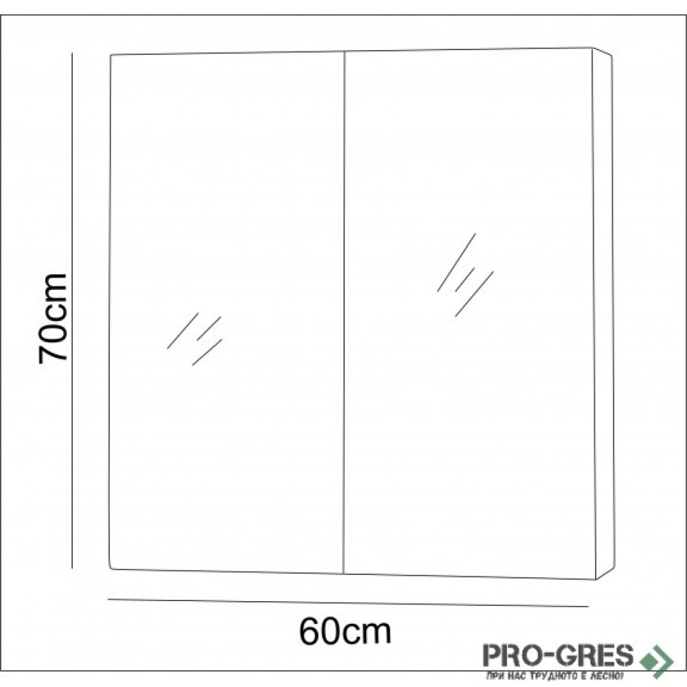 Горен PVC шкаф за баня, огледален,60см, Inter Ceramic ICMC 7013R