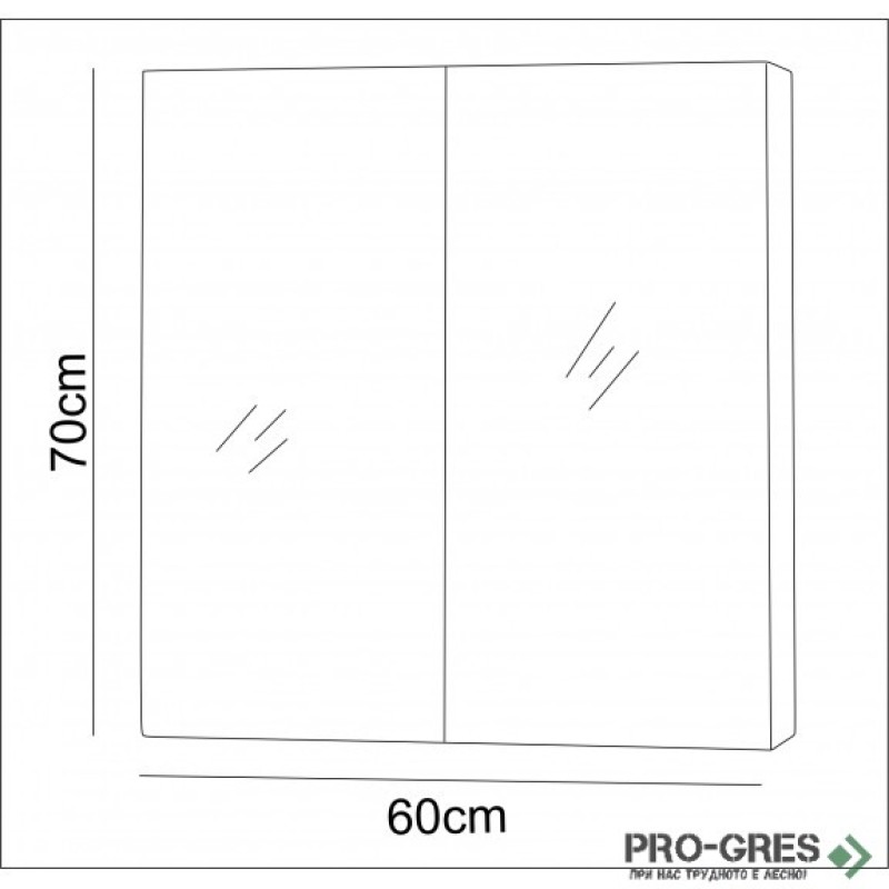 Горен PVC шкаф за баня, огледален,60см, Inter Ceramic ICMC 7013R