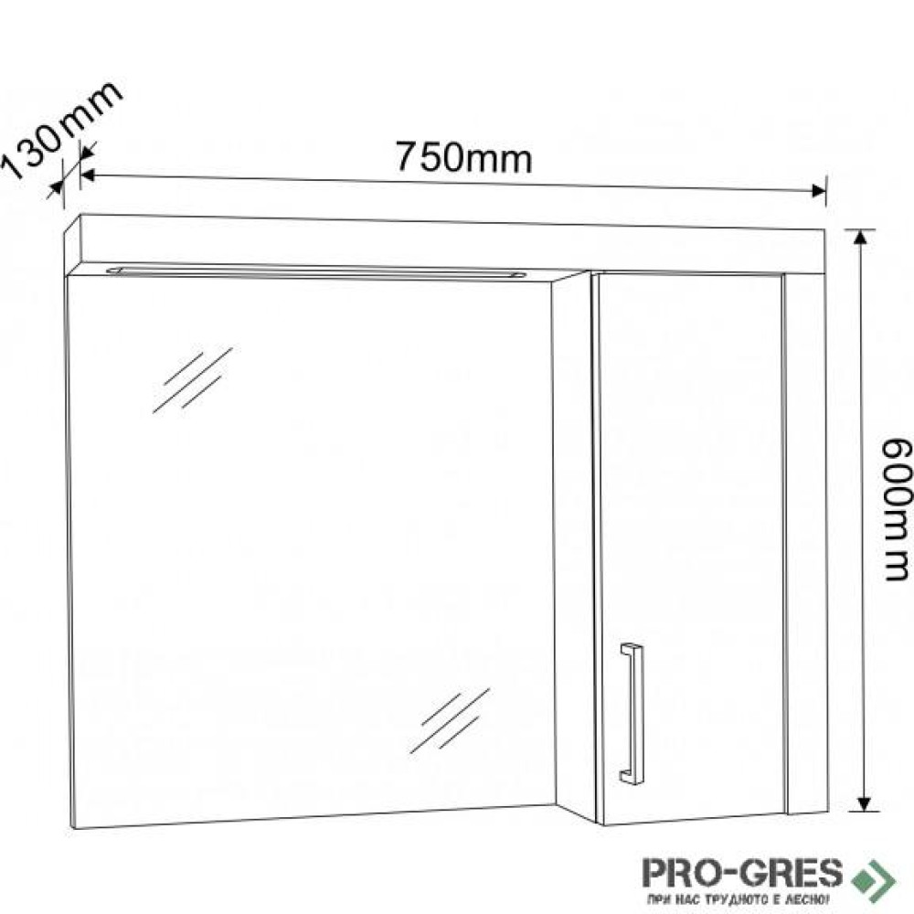Горен PVC шкаф за баня, огледален, 75см, Inter Ceramic ICMC 7513-60