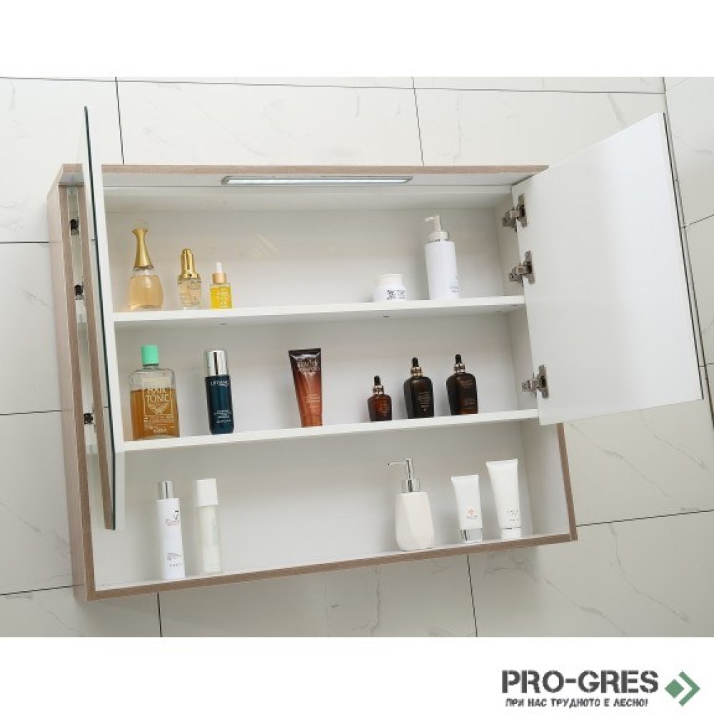 Горен PVC шкаф за бяня , огледален, с LED осветление 90см, Inter Ceramic ICMC 9015-70